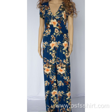 Long Jumpsuits with Blue Printed